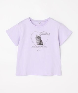 ANY KIDS 【一部店舗/WEB限定】【綿100%】プリント 半袖Tシャツ ラベンダー×ネコ