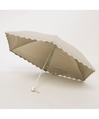 UNBILLION UV カット率99％以上  カシュネ cachenez / PUフラワーポーラー刺繍3段折りたたみ傘 ベージュ