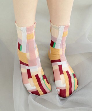 COQ MOSS MEMORY シアーパッチワークソックス ピンク