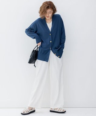 23区 S 【洗える】テンセルストレッチ Vネック カーディガン ブルー系