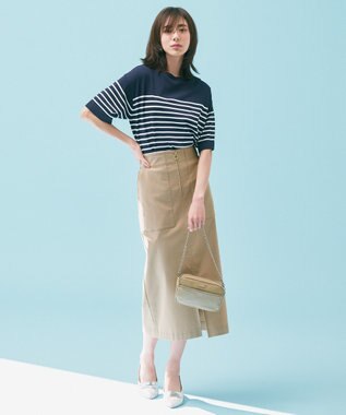 UNFILO L スゴ機能美 ハーフスリーブ ニット ネイビー×オフ