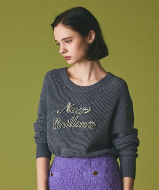 GRACE CONTINENTAL ビジューロゴニットトップ グレー