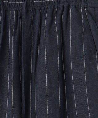 ANY 【ウエストゴム】リネンレーヨンワイドパンツ ネイビーストライプ