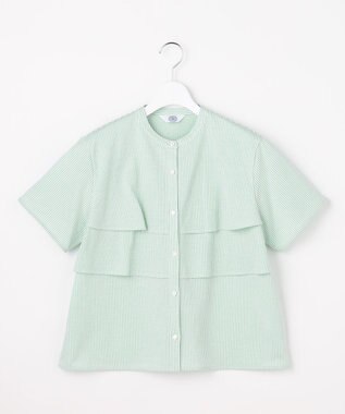 J.PRESS LADIES 【一枚で着映え】サッカージャージー バンドカラー カットソー ライトミントストライプ系1