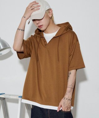WEGO 【ユニセックス着用ITEM】フェイクレイヤードTパーカー ブラウン