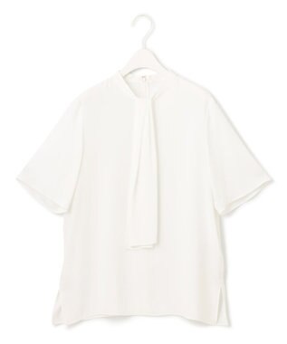 ICB 【接触冷感・UVケア・速乾・洗える】BackSatinAmunzen  5分袖スカーフタイブラウス オフホワイト系