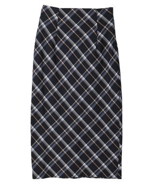 earth music&ecology チェック柄ナロースカート Navy