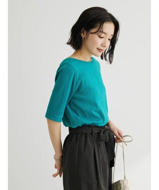 Green Parks 前後２ｗａｙリブ５分袖プルオーバー Black