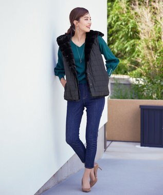 Tiaclasse 【2WAY】着回し自由のリバーシブルキルトフェイクファーベスト ブラック