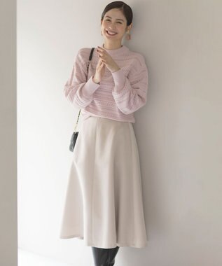 組曲 【WEB限定カラーあり】透かし編みバルキーボーダー柄ニット ピンク系