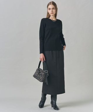 ICB 【CLASSY.掲載・裏起毛】 ウォームサテン Iラインスカート ブラック系