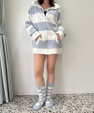 WEGO ボーダーZIPパーカー ブルー