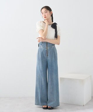 earth music&ecology サイドベルトデニムパンツ Light Indigo