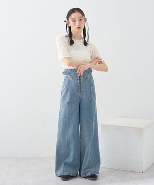 earth music&ecology サイドベルトデニムパンツ Light Indigo