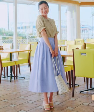 Tiaclasse 【新色追加・選べる丈】麻調タックフレアスカート ミモレ丈サックス