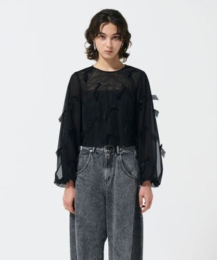 GRACE CONTINENTAL リボンチュールトップ ブラック