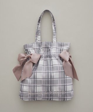 Maison de FLEUR チェックダブルリボントートバッグ Ivory