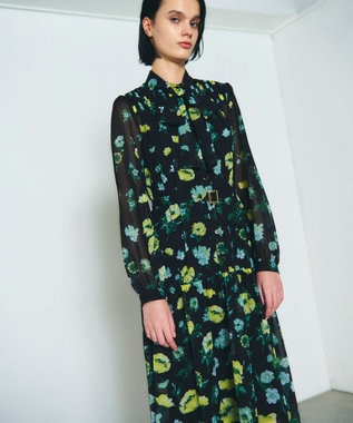 GRACE CONTINENTAL グラデフラワープリントワンピース ブラック