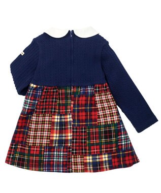 MIKI HOUSE HOT BISCUITS 【80-120cm】 襟付き チェック柄ワンピース 紺