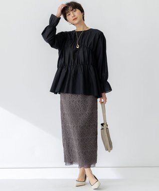 23区 【洗える】ジオメトリックレース Iライン スカート ブラウン系