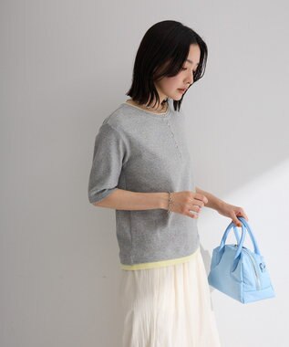 Green Parks 配色ヘンリーネック半袖プルオーバー Gray Mixture