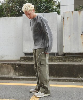 WEGO 【ユニセックス着用ITEM/ウエストゴム】イージーパイピングカーゴパンツ カーキ