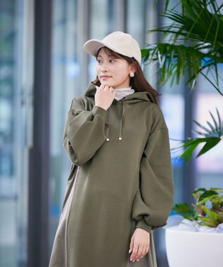 Tiaclasse 【洗える】ダンボール切替パーカーワンピース カーキ