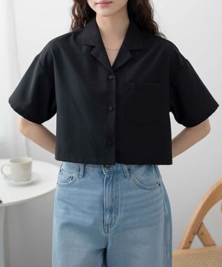 WEGO オープンカラーショートシャツ ブラック