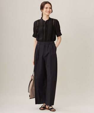 自由区 【洗える】キュプラコットンツイル半袖シャツ ブラウス ブラック