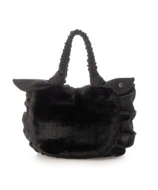 UNBILLION カシュカシュ cachecache / 下がりリボンエコファーコンビラウンドトート ブラック