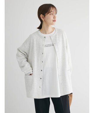 Green Parks 裏起毛ミディ丈ドットボタンカーディガン Gray Mixture