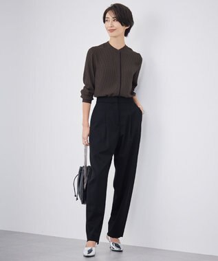 ICB 【洗える】T/Wベネシャンストレッチ カーブパンツ ブラック系