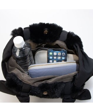 UNBILLION カシュカシュ cachecache / 下がりリボンエコファーコンビラウンドトート ブラック