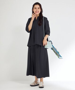 23区 L 【Lサイズ限定/洗える】ハイストレッチツイル パンツ ネイビー系