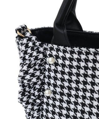 Maison de FLEUR 2Way千鳥柄フリルトートMバッグ Black