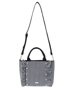 Maison de FLEUR 2Way千鳥柄フリルトートMバッグ Black