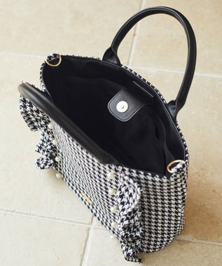 Maison de FLEUR 2Way千鳥柄フリルトートMバッグ Black
