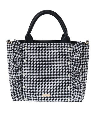 Maison de FLEUR 2Way千鳥柄フリルトートMバッグ Black