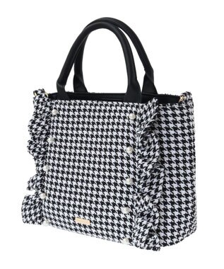 Maison de FLEUR 2Way千鳥柄フリルトートMバッグ Black