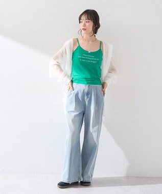 earth music&ecology メッセージプリントカップ付きキャミソール Green