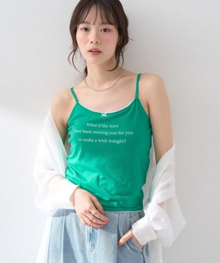 earth music&ecology メッセージプリントカップ付きキャミソール Green