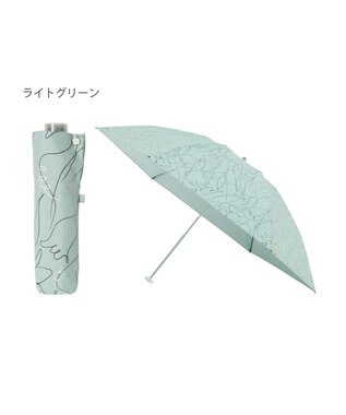 MOONBAT 【晴雨兼用/ 一級遮光/UV99％】フワクール (Fuwacool) 折りたたみ日傘 フワクールホワイト ラインフラワー 軽量 ライトグリーン