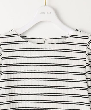 ANY SIS 【洗える】ミニケーブルジャカード プルオーバー オフ×ブラックボーダー