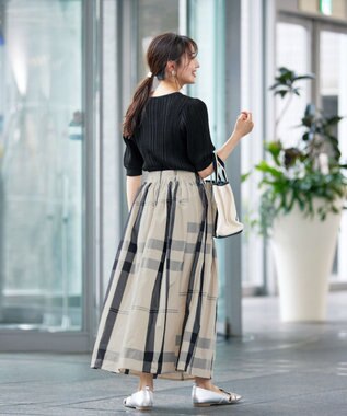 Tiaclasse L 【洗える】パフスリーブ透かし編みニットトップス ブラック