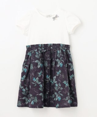 ANY KIDS ドッキング レトロ花柄 ワンピース ネイビー