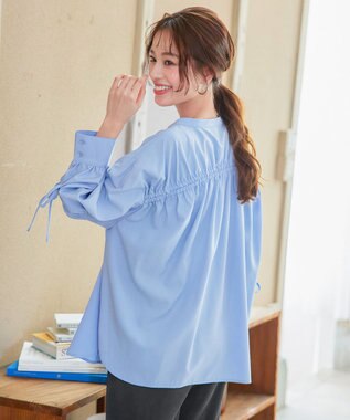 Tiaclasse 【洗える】ドロストギャザー袖シャツチュニック サックス