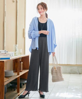 Tiaclasse 【洗える】ドロストギャザー袖シャツチュニック サックス