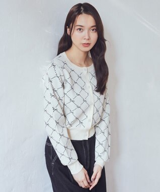 earth music&ecology モノグラムコンパクトニットカーディガン Ivory
