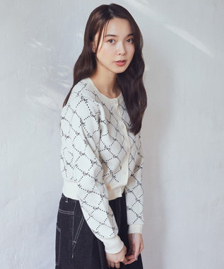 earth music&ecology モノグラムコンパクトニットカーディガン Ivory