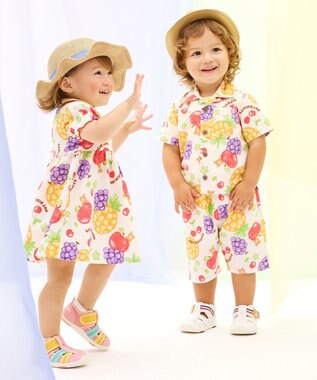 MIKI HOUSE HOT BISCUITS 【ビーンズ×フルーツシリーズ】【80-120cm】襟付き 半袖ワンピース アイボリー